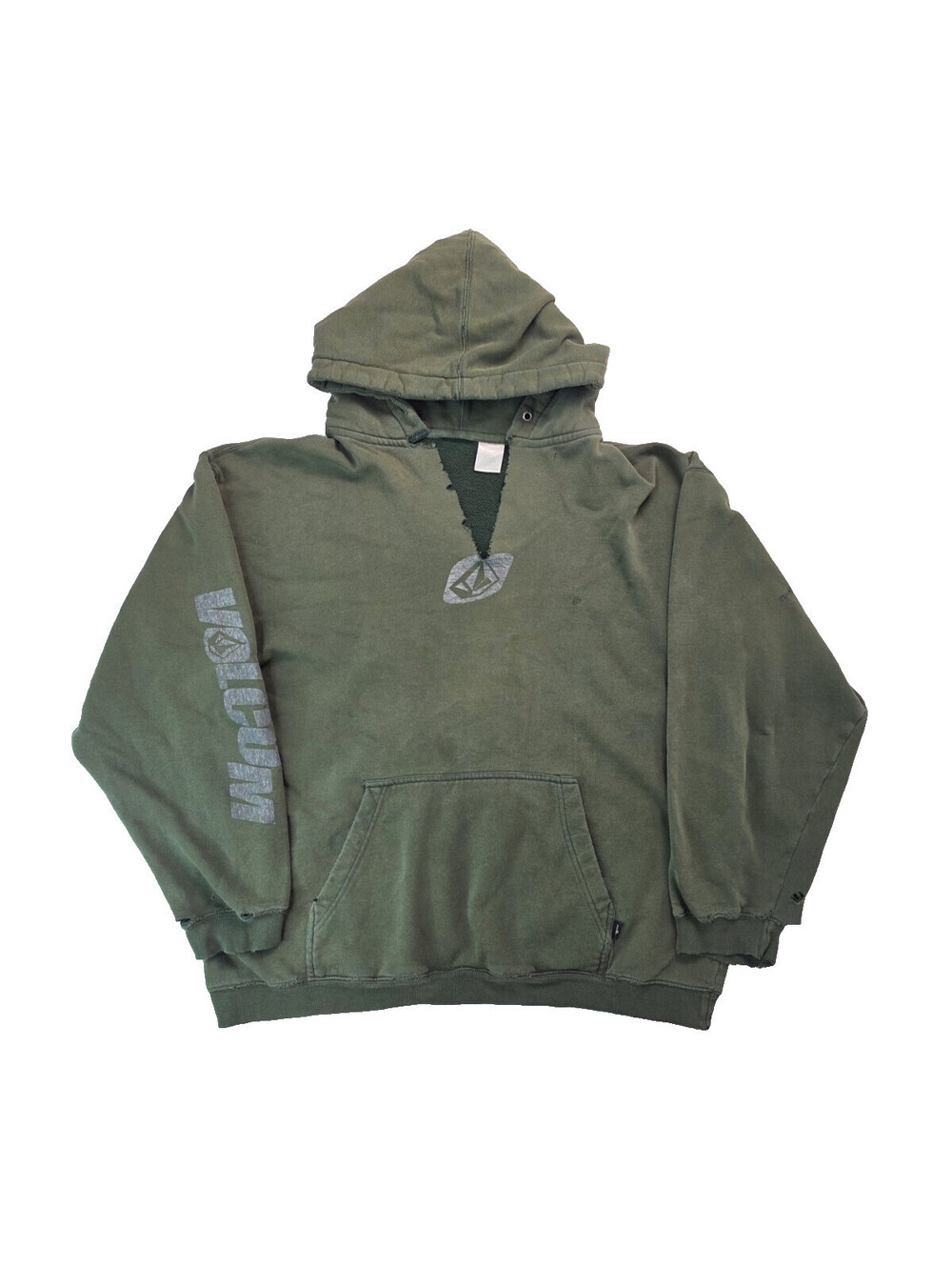 Volcom Vintage USA Dark Green Thrashed Distressed Pullover Hoodie Mens Large L